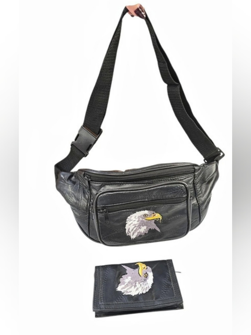 Vintage Embroidered Bald Eagle Waist Bag & Wallet